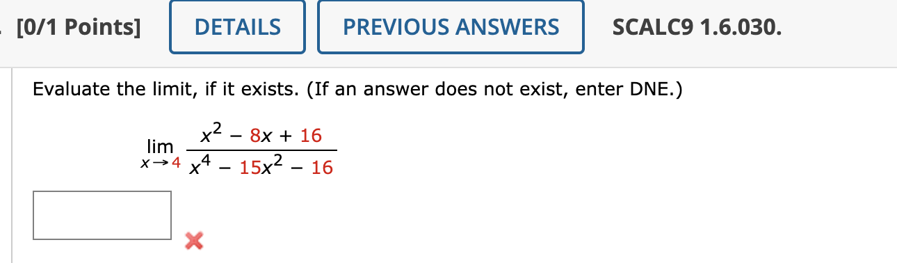 Solved . [-/1 Points] DETAILS SCALC9 1.6.031. Evaluate The | Chegg.com