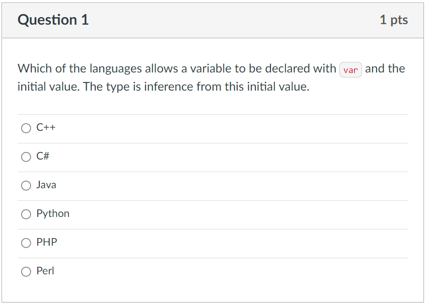 Solved Which of the languages allows a variable to be | Chegg.com