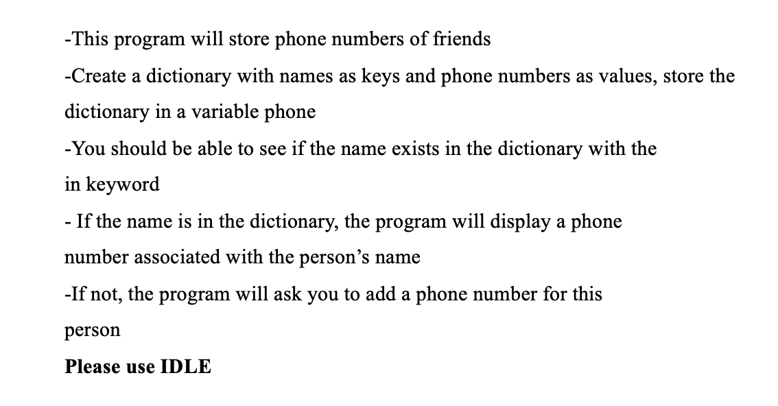Solved This program will store phone numbers of friends