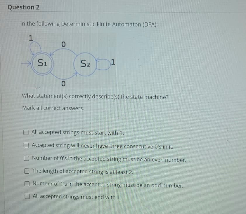 Solved Question 2 In the following Deterministic Finite | Chegg.com