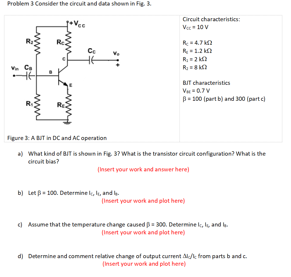 Solved Problem 3 Consider the circuit and data shown in Fig. | Chegg.com