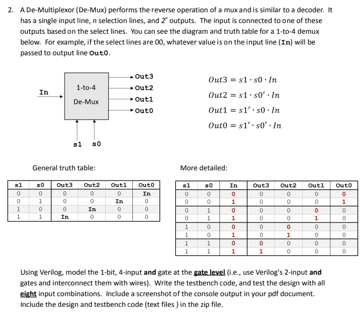 Solved A De-Multiplexor (De-Mux) performs the reverse | Chegg.com