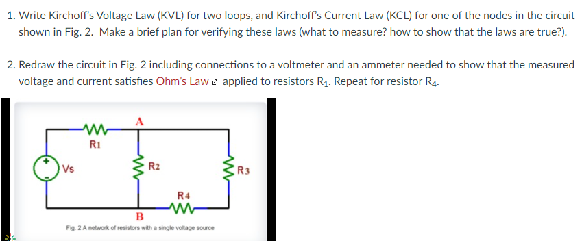 Solved 1. Write Kirchoff's Voltage Law (KVL) For Two Loops, | Chegg.com