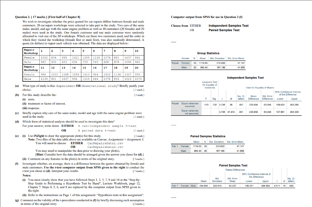 Solved Computer output from SPSS for use in Question 3 (1) | Chegg.com