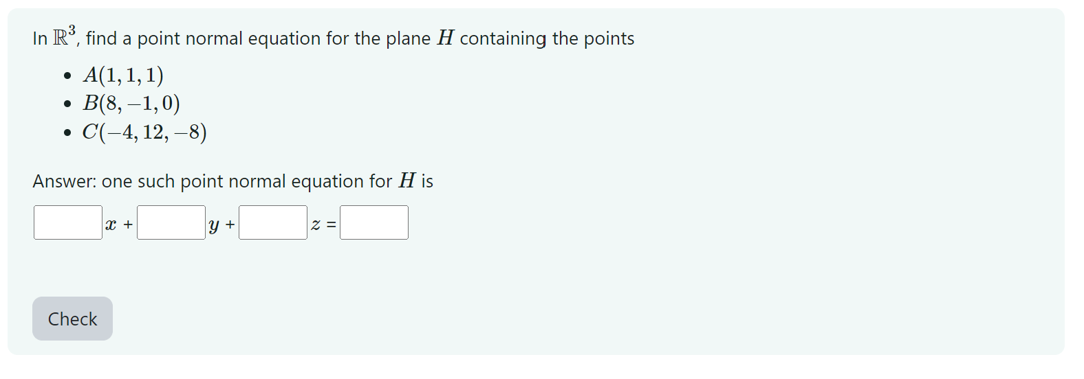 Solved In R3, find a point normal equation for the plane H | Chegg.com
