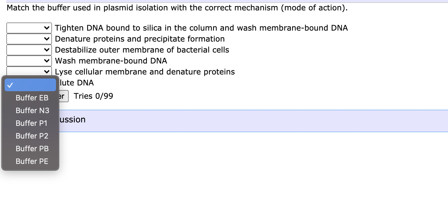 Solved Match the buffer used in plasmid isolation with the