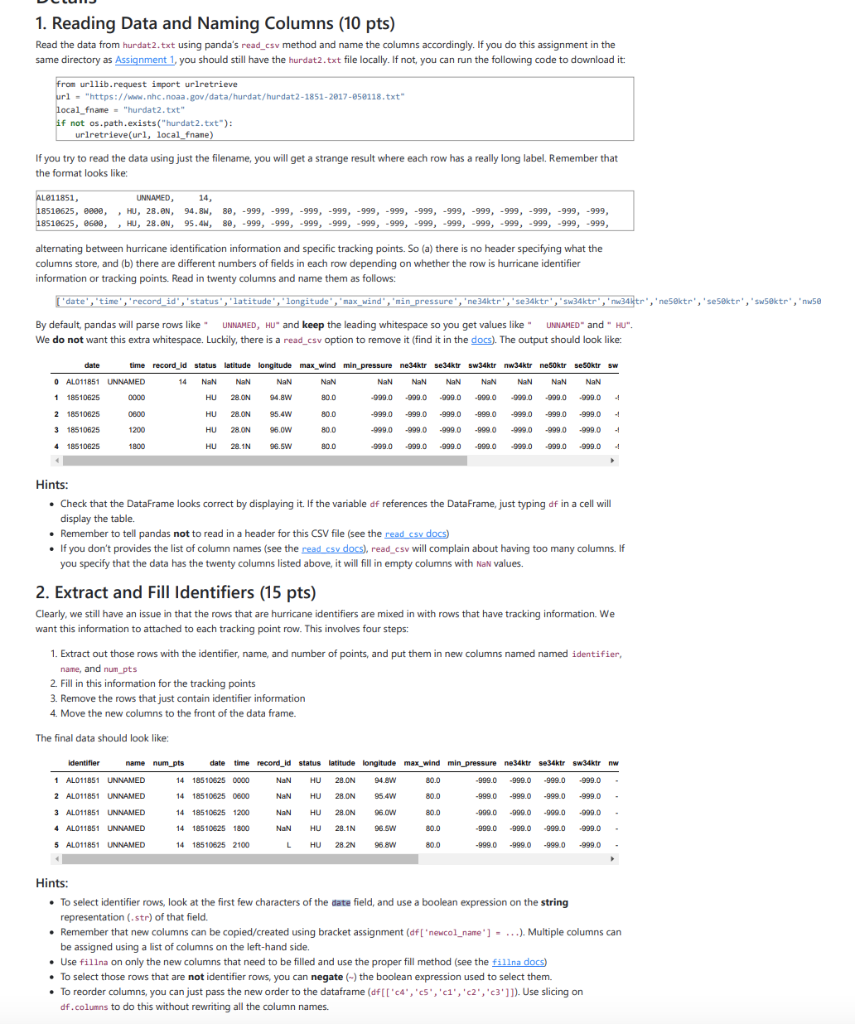 Solved 1. Reading Data and Naming Columns (10 pts) Read the | Chegg.com