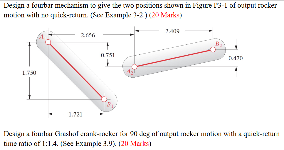 Solved Design a fourbar mechanism to give the two positions | Chegg.com