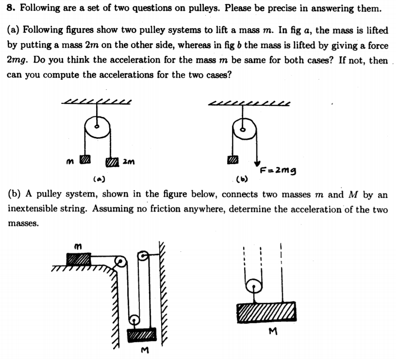 Solved 8. Following are a set of two questions on pulleys.