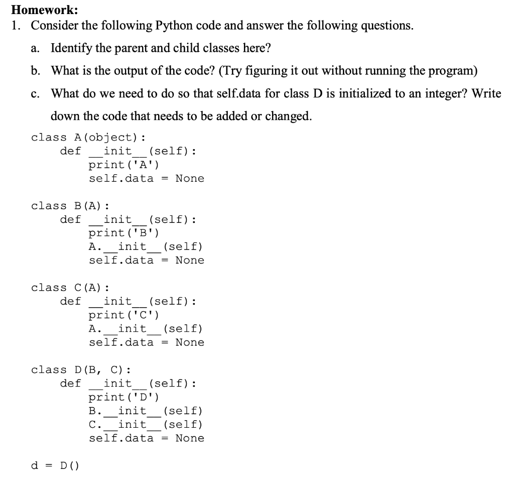 Solved Homework: 1. Consider the following Python code and