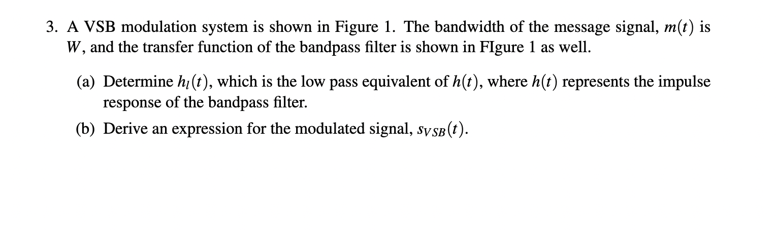 Solved 3. A VSB modulation system is shown in Figure 1. The | Chegg.com