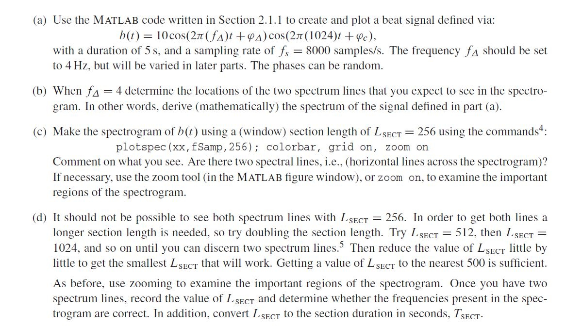 Solved 2.1.1 MATLAB Code for Beat Signals A beat signal is | Chegg.com