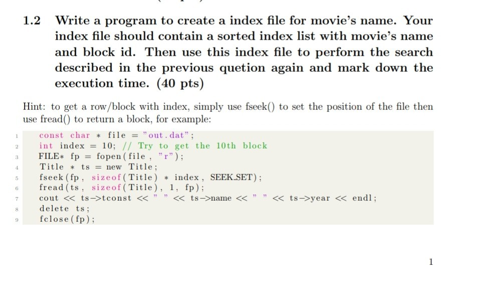 1.2 Write a program to create a index file for | Chegg.com