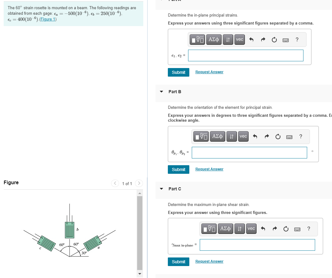 Solved The 60° ﻿strain Rosette Is Mounted On A Beam. The | Chegg.com
