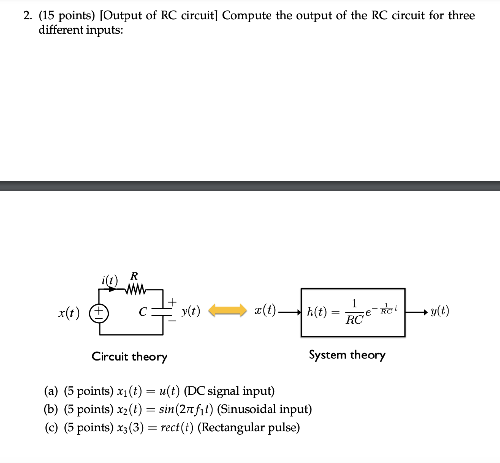 Solved 2. (15 points) [Output of RC circuit] Compute the | Chegg.com
