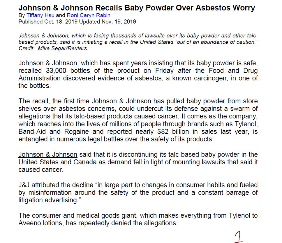 Special Report: As Baby Powder concerns mounted, J&J focused