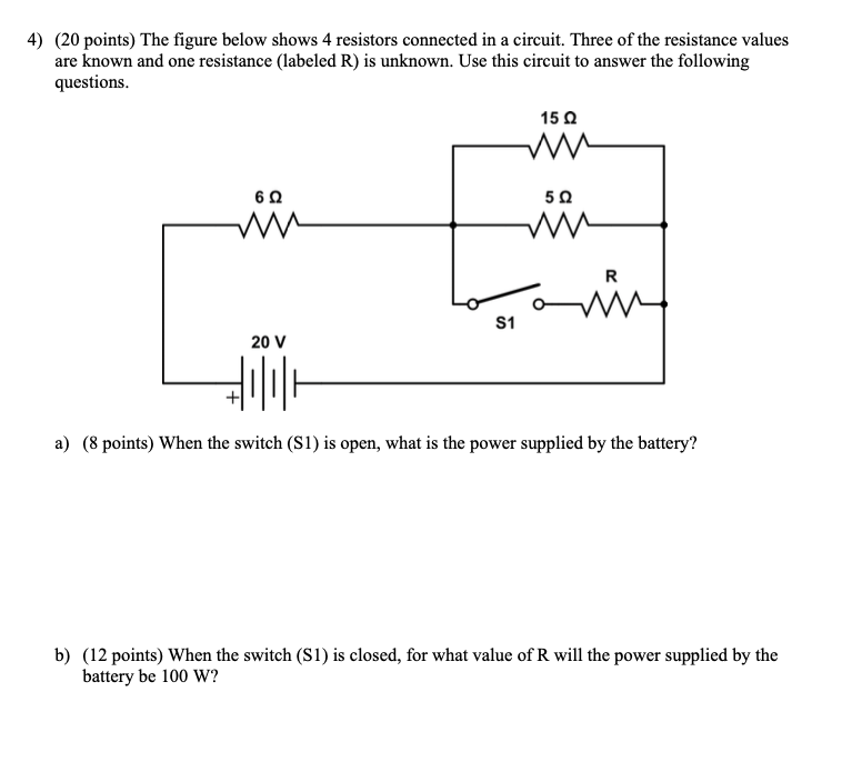 Solved 4) (20 Points) The Figure Below Shows 4 Resistors | Chegg.com