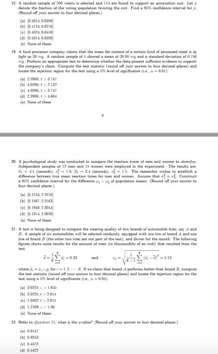 Solved 18. A Random Sample Of 200 Voters Is Selected And 114 | Chegg.com