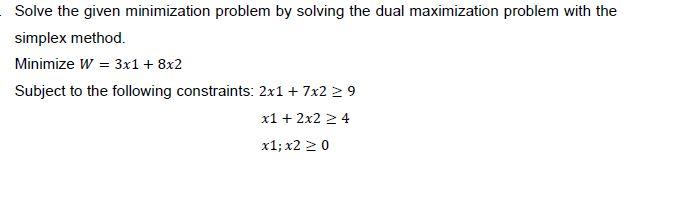 Solved Solve the given minimization problem by solving the | Chegg.com