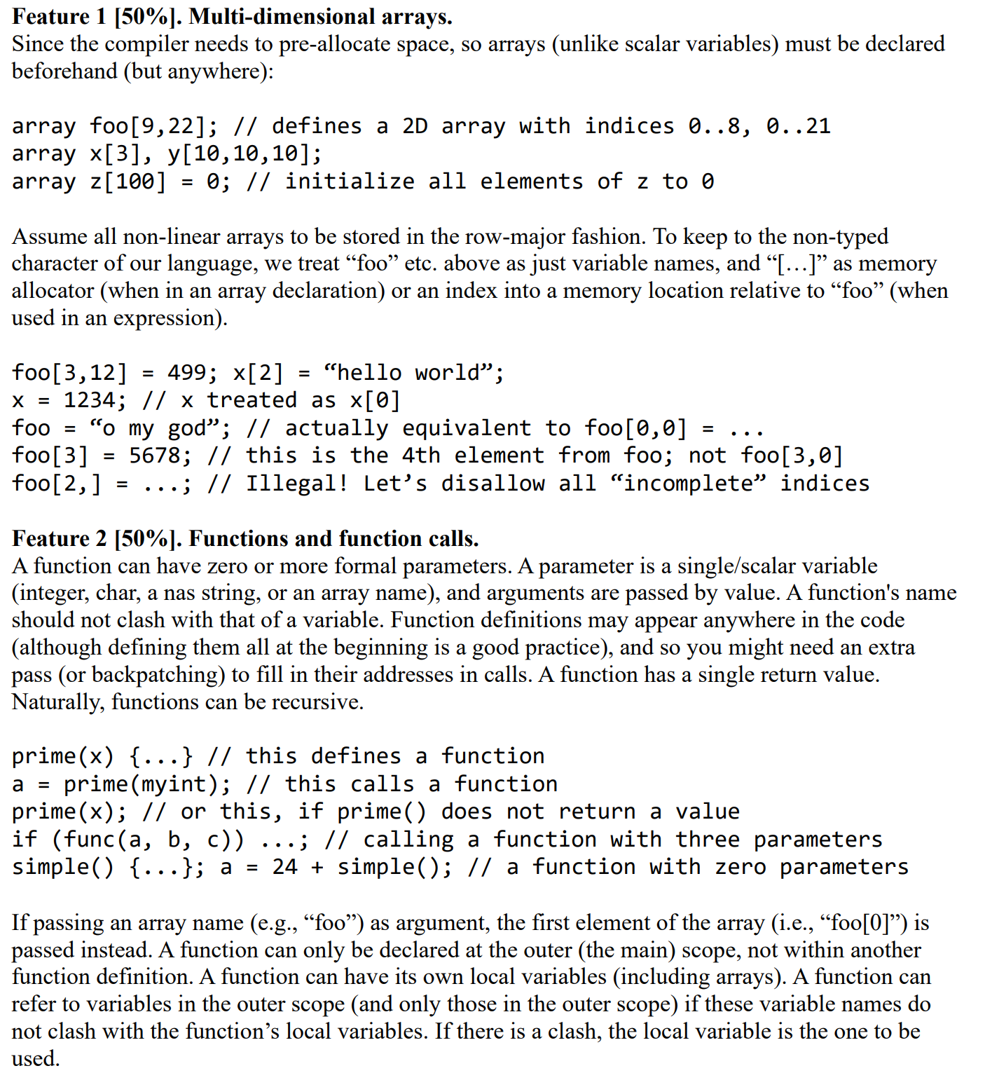 Solved Feature 1[50%]. Multi-dimensional arrays. Since the | Chegg.com