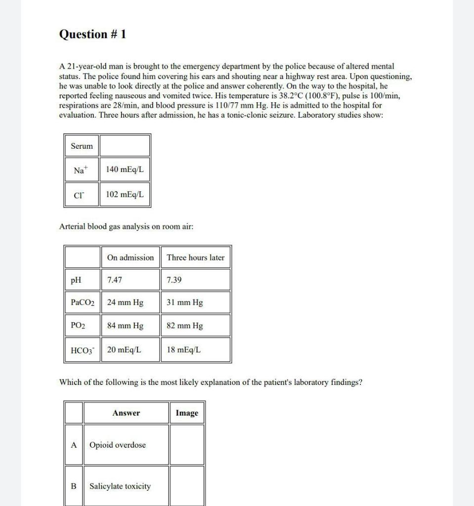 Solved Question #1 A 21-year-old man is brought to the | Chegg.com