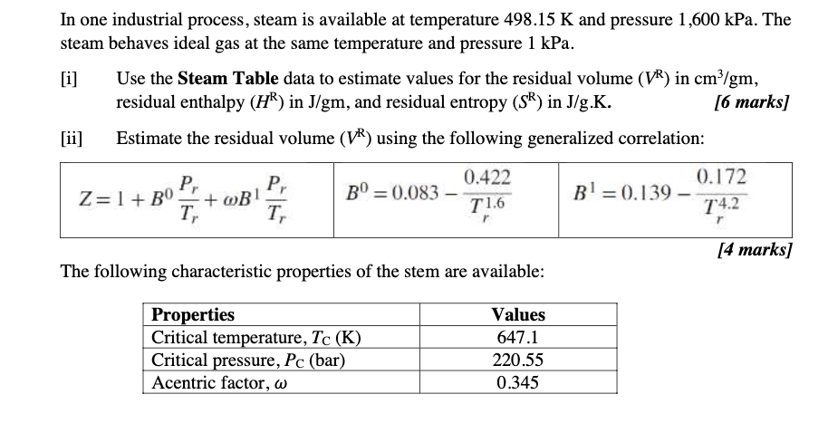 Solved In one industrial process, steam is available at | Chegg.com