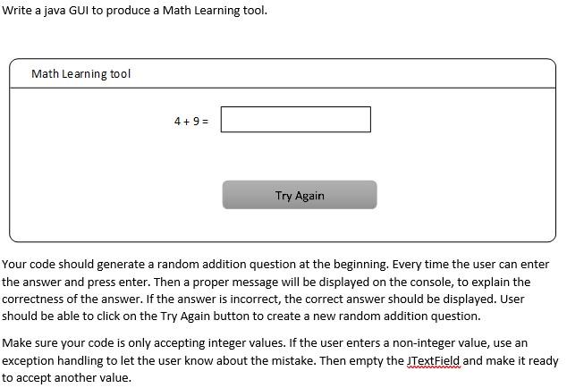 Solved Write a java GUI to produce a Math Learning | Chegg.com