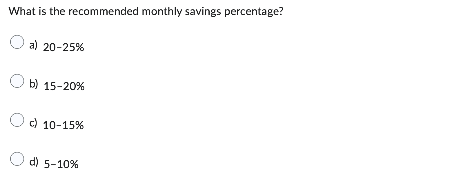 Solved What is the recommended monthly savings percentage? | Chegg.com