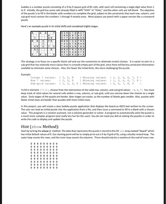Solved I need help creating this sudoku project for computer | Chegg.com