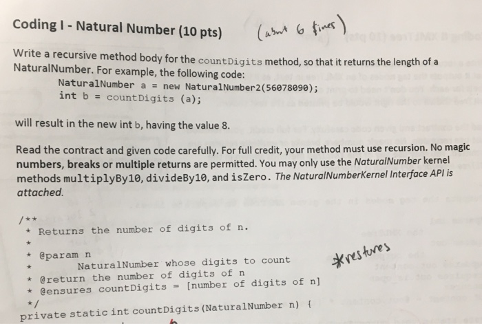 Solved Coding I - Natural Number (10 pts) Write a recursive | Chegg.com