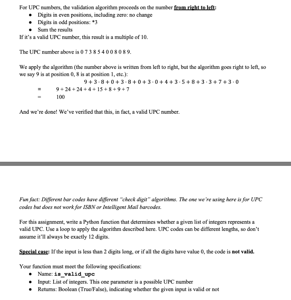 Solved For UPC numbers, the validation algorithm proceeds on | Chegg.com