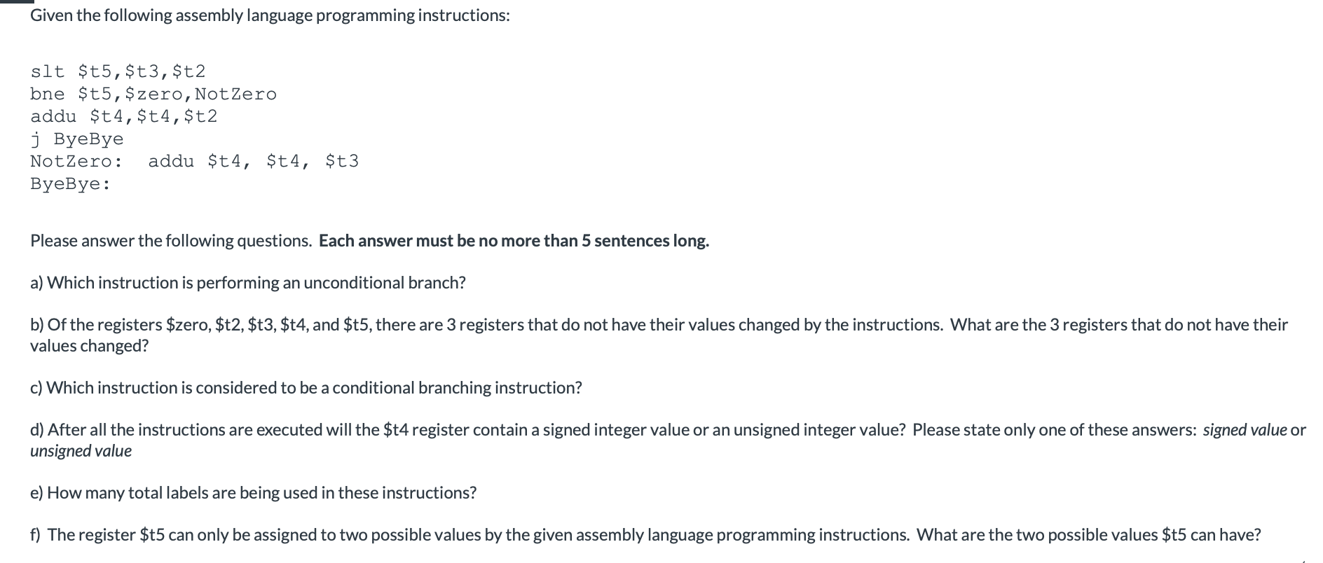 Solved Given The Following Assembly Language Programming | Chegg.com