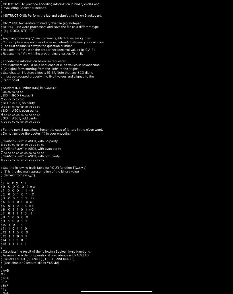 Solved ; OBJECTIVE: To practice encoding information in | Chegg.com