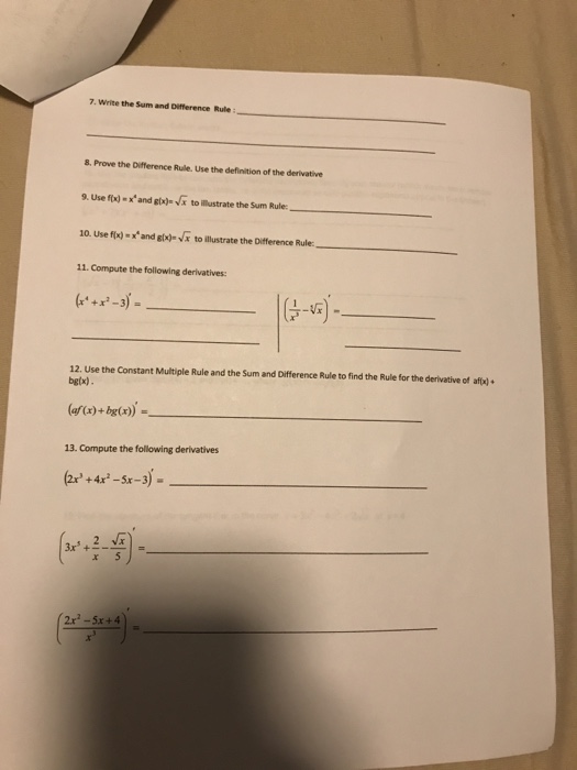 Solved 7. Write the Sum and Difference Rule 8. Prove the | Chegg.com