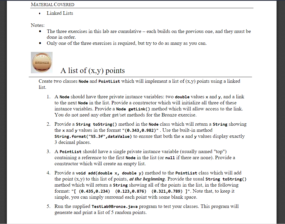 Solved Material Covered Linked Lists Notes The Three Chegg Com