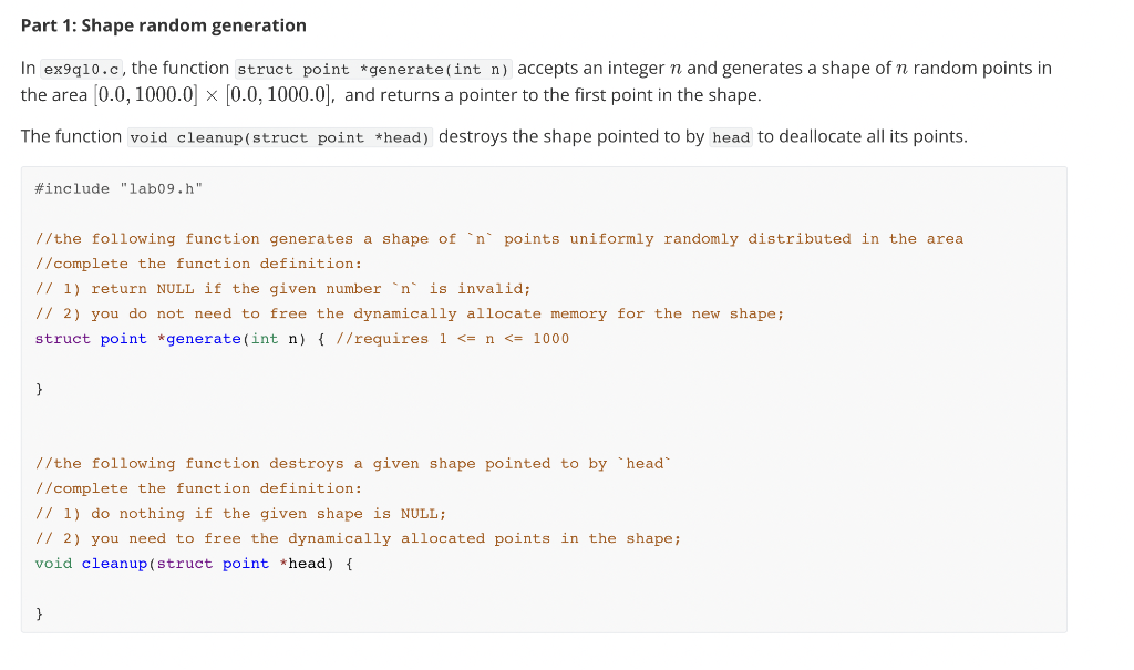 Part 1: Shape random generation In ex9q10.c, the | Chegg.com