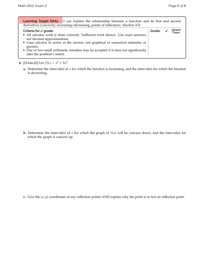 Solved Math 2413: Exam 3 Page 6 of 8 Learning Target DA4a I | Chegg.com