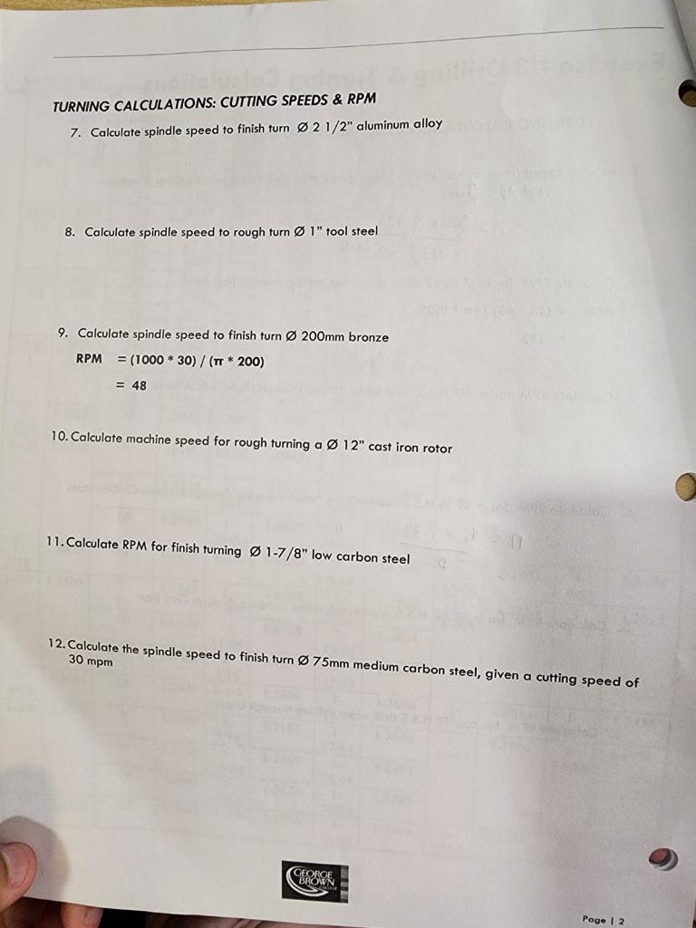 7. Calculate spindle speed to finish turn ∅21/2