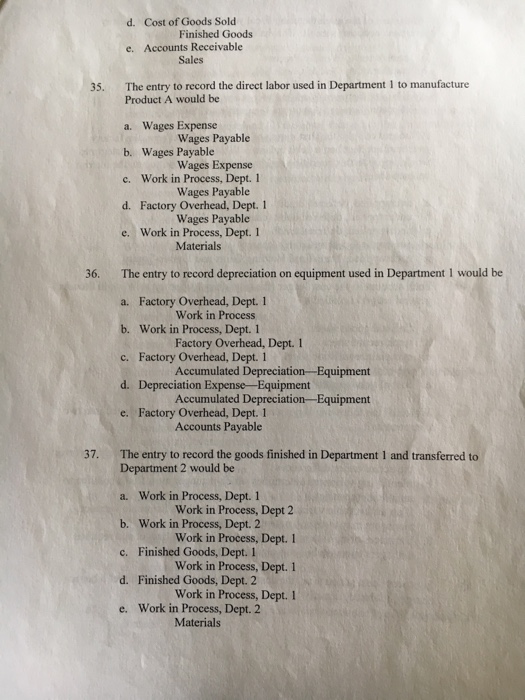 Solved The entry to record jobs completed would be a. Work