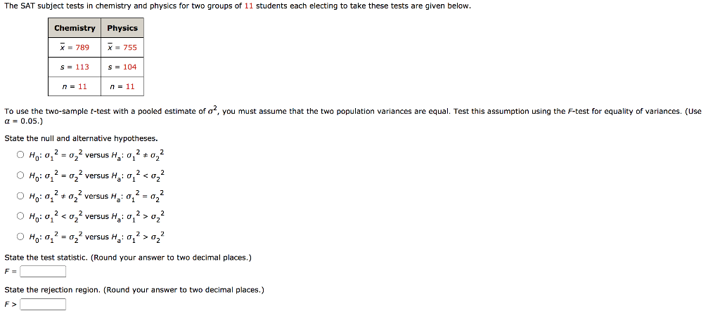 Solved The SAT subject tests in chemistry and physics for | Chegg.com