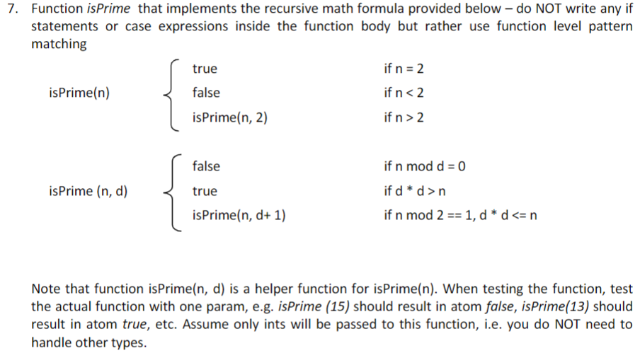 Solved Function isPrime that implements the recursive math | Chegg.com
