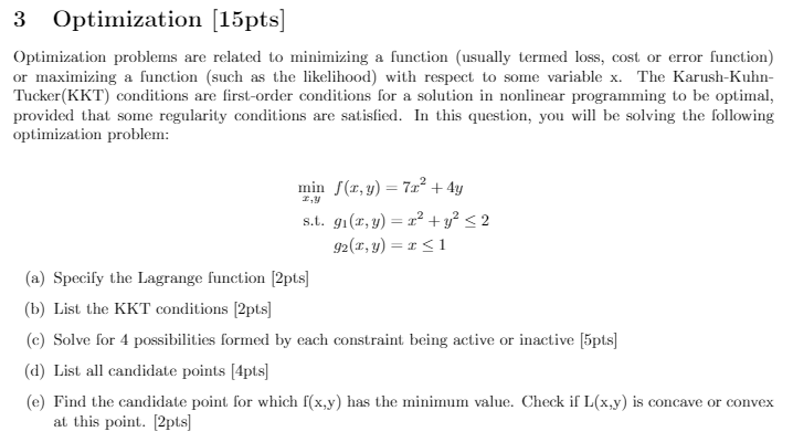 Solved 3 Optimization (15pts] Optimization problems are | Chegg.com