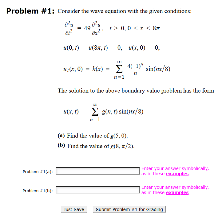 Solved Problem #1: Consider the wave equation with the given | Chegg.com