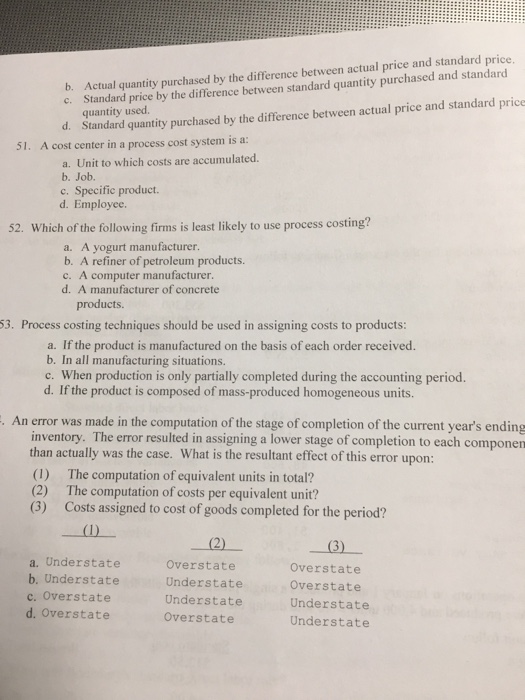 Solved b. Actual quantity purchased by the difference
