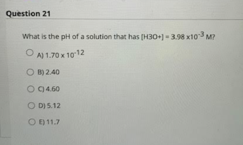 Solved Question 21 What is the pH of a solution that has | Chegg.com