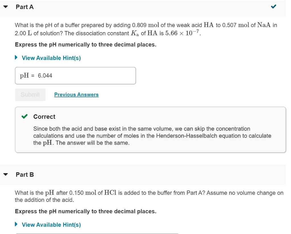 Solved Part A What is the pH of a buffer prepared by adding | Chegg.com