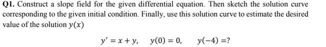 Solved Q1. Construct a slope field for the given | Chegg.com