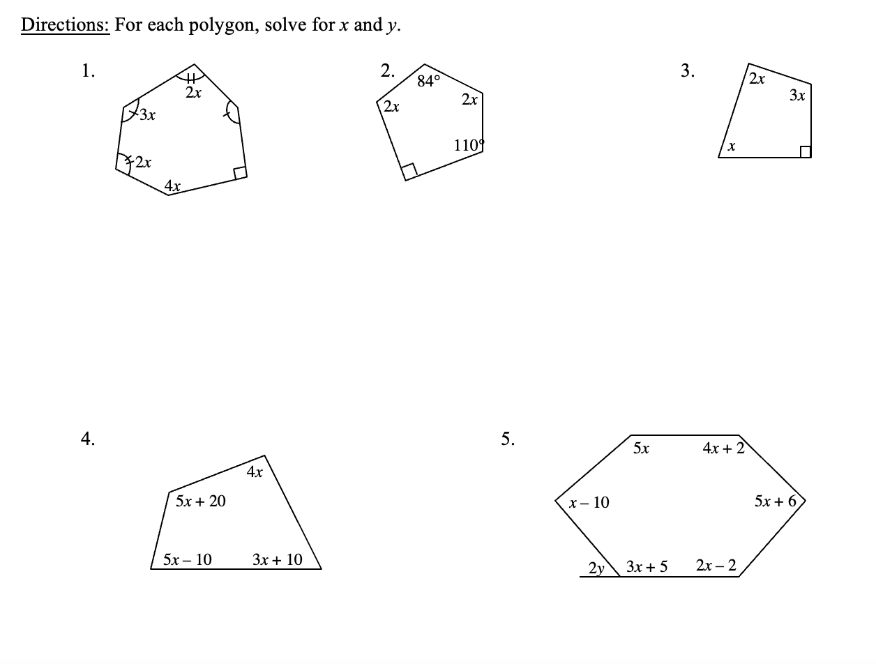 Solved Directions: For each polygon, solve for x and y. 1. | Chegg.com