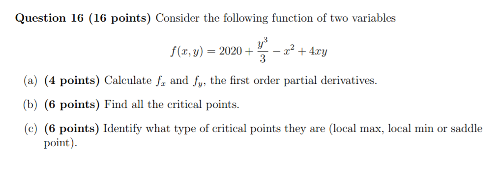 Solved Question 16 (16 points) Consider the following | Chegg.com