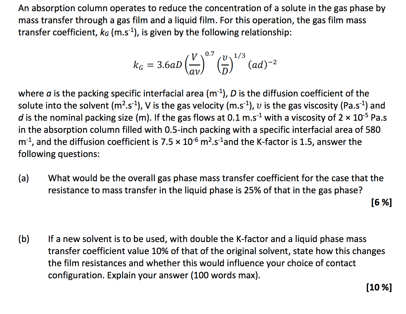 Solved An absorption column operates to reduce the | Chegg.com